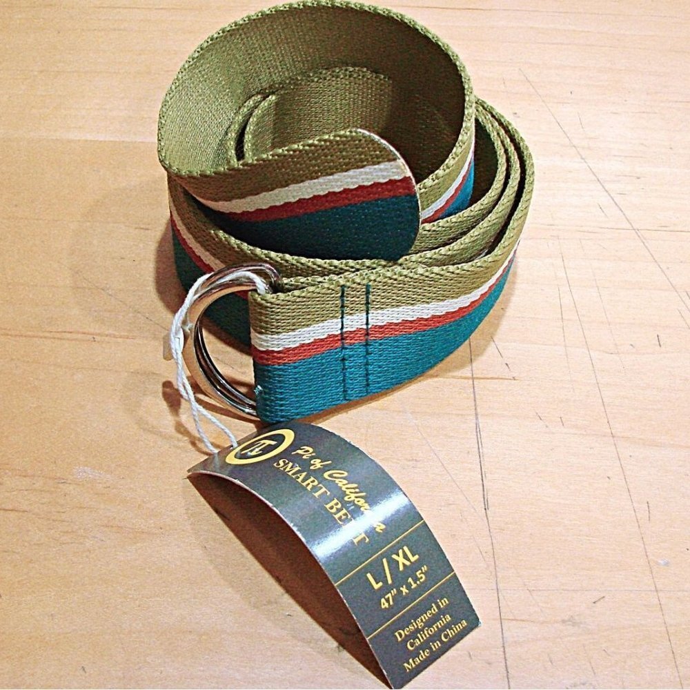 NEW Pi of California Belt Smart D Ring Belt Striped Golf Dress Belts L/XL 47 NWT